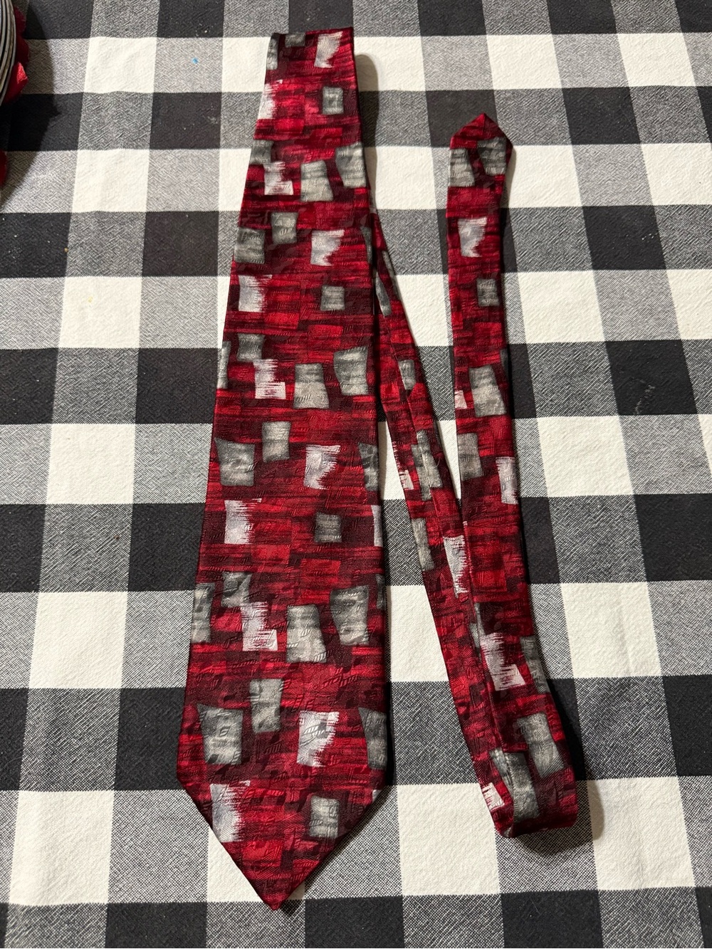 Haggar Red and Gray Abstract Pattern Silk Tie
